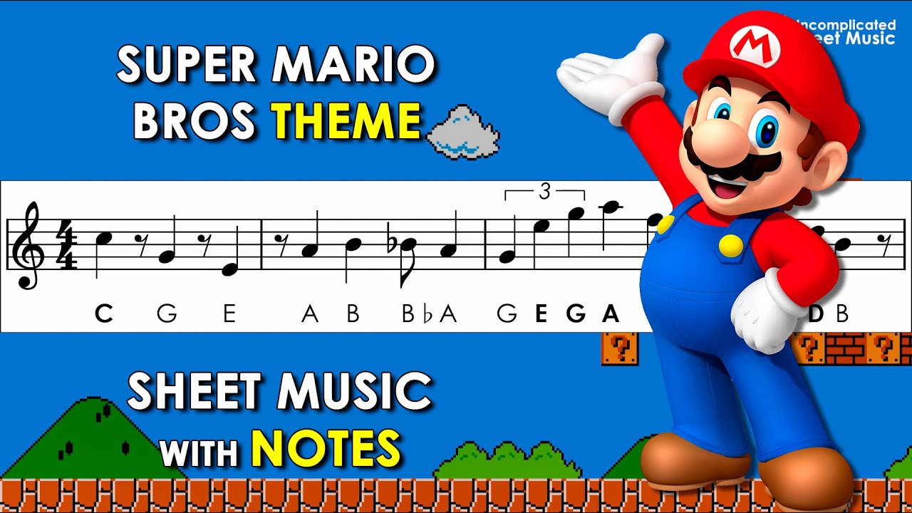 Super Mario Bros | Sheet Music with Easy Notes for Recorder, Violin + Piano Backing Track