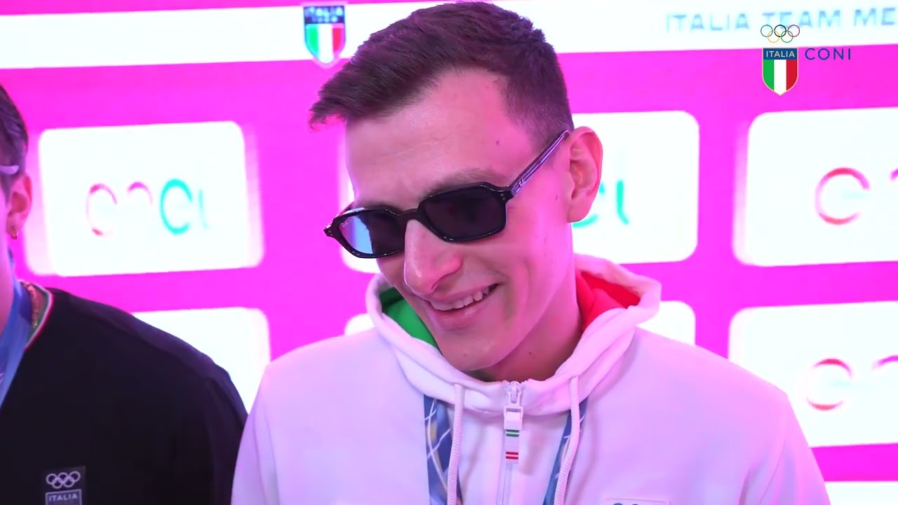 Festeggiamenti della staffetta di Short Track, bronzo Olimpico, presso Casa Italia Milano