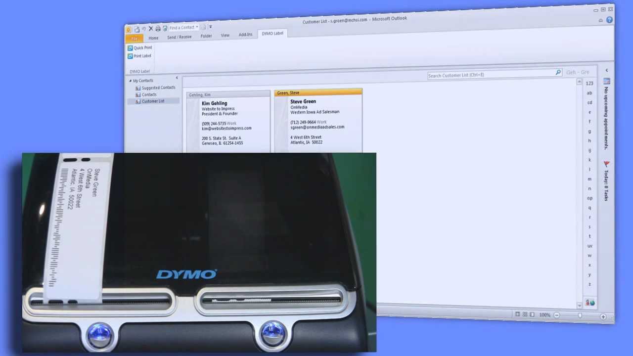 DYMO 450 Twin Turbo Lesson 10 - QuickPrint in MS Outlook