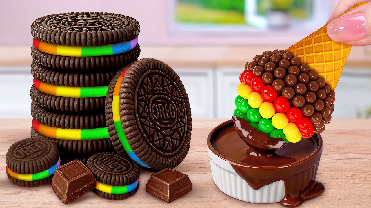 💙Радужное шоколадное мороженое против торта с потеками Oreo💙Миниатюрный торт для любителей выпечк...