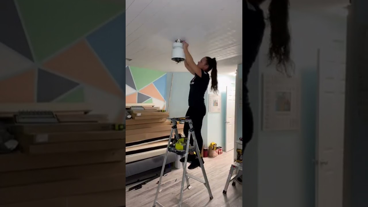 Covering popcorn ceiling with Shiplap and installing my favorite Hunter 52&rdquo; stylus ceiling fan!