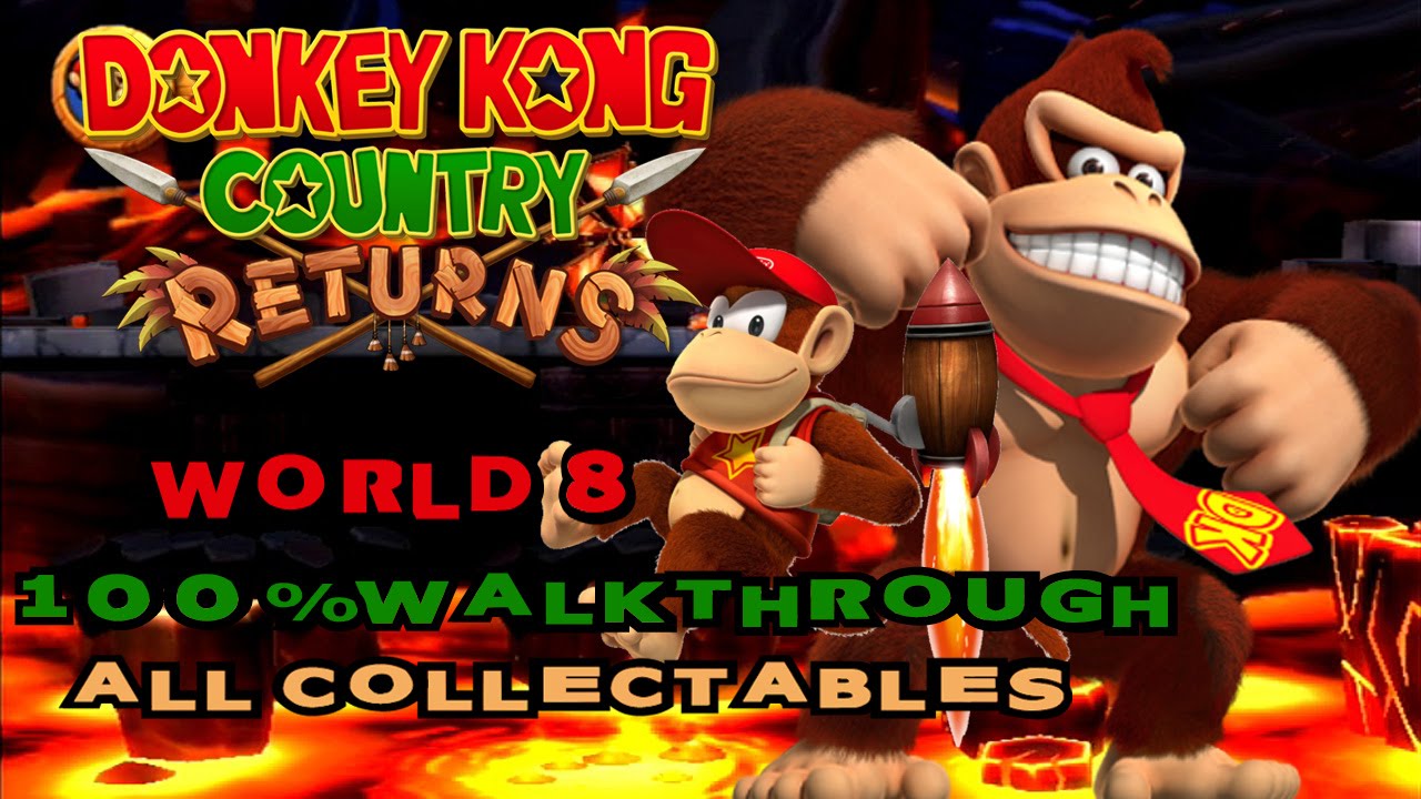 DK Country Returns - World 8 - 100% All Kong Letters & Puzzle Pieces 60fps