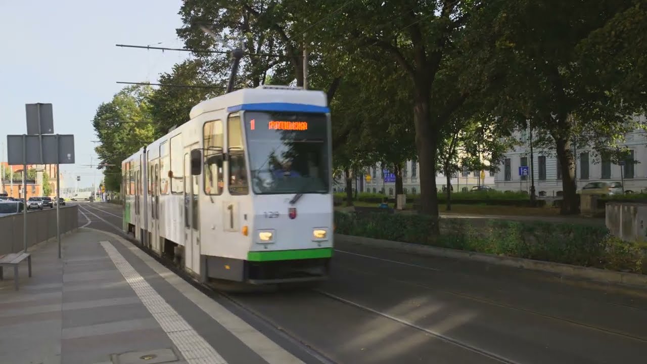 Poland, Szczecin, tram 1 ride from Plac Żołnierza Polskiego to Sowińskiego