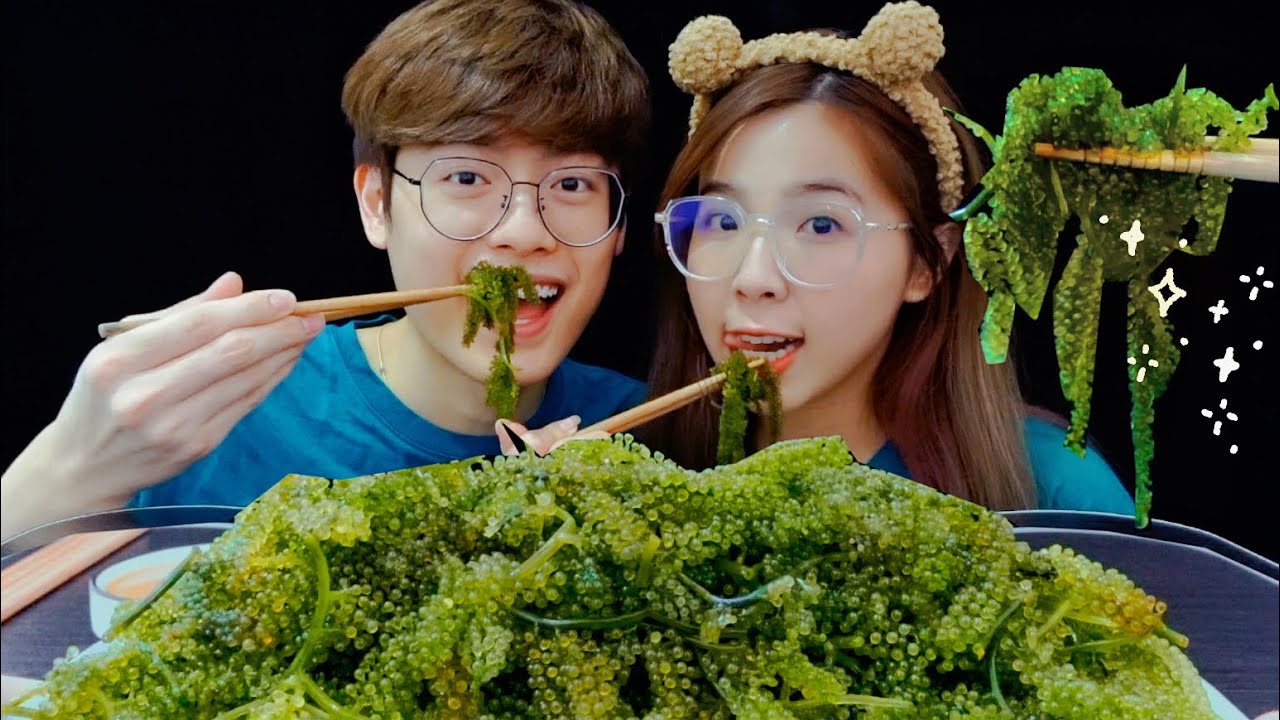 ASMR RAW SEA GRAPES PLATTER WITH SAUCE // 生吃海葡萄吃播