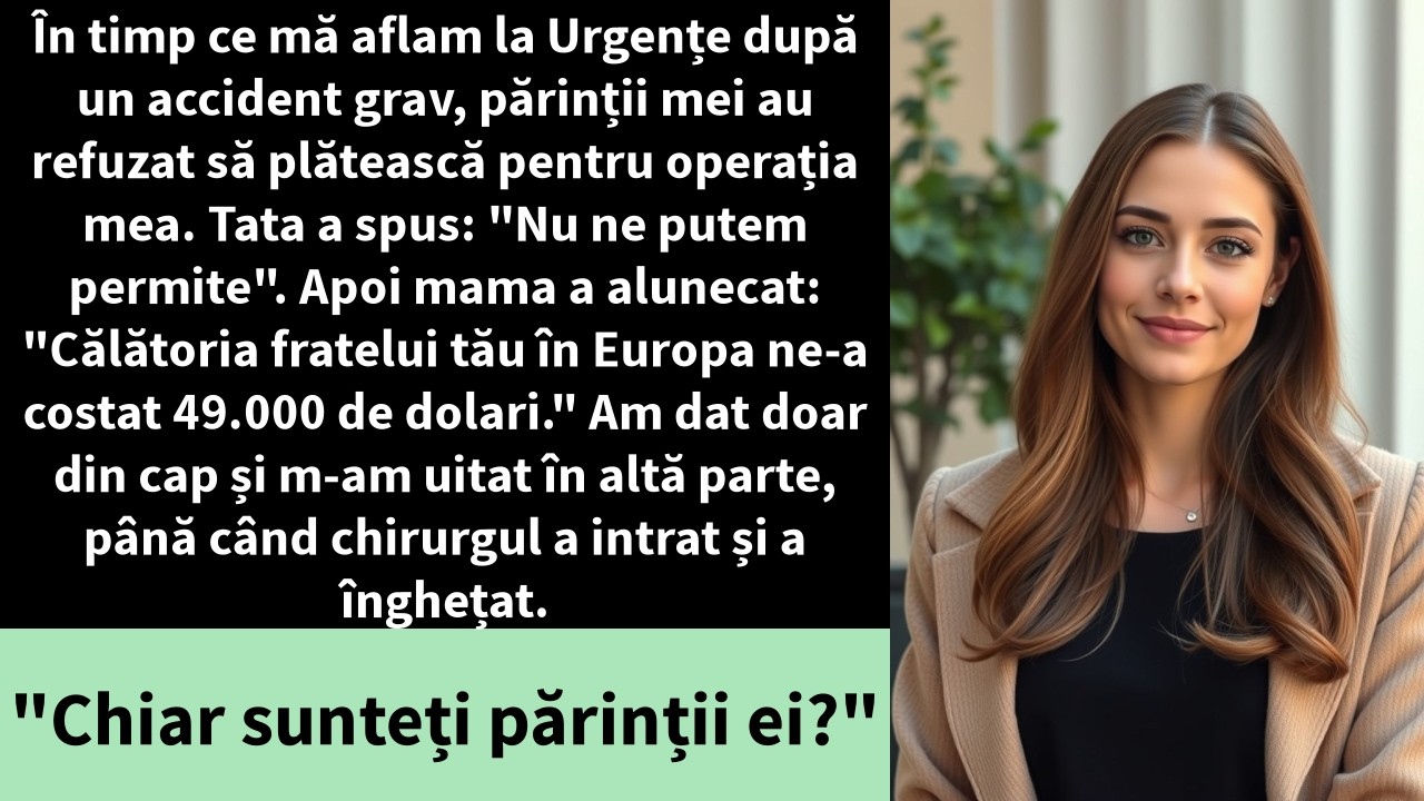 În timp ce mă aflam la Urgențe după un accident grav, părinții mei au refuzat să plătească pentru