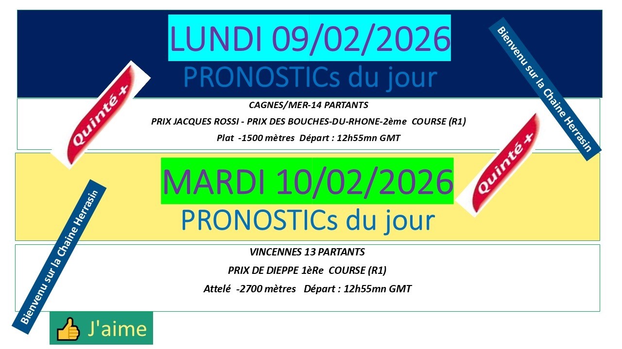 💪✅✅ PRONNOSTIC PMU DU LUNDI 09 ETMARDI 10 FEVRIER 2026  DE HERRASIN SUGGESTION
