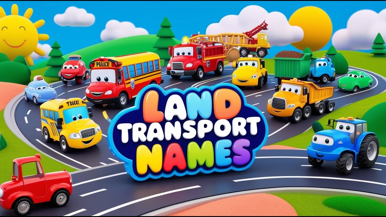 Land Transport Names For Kids: Cars, Train, Trucks & More | Transportation video for kids