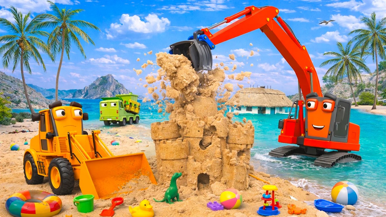 Sandcastle Disaster 🏖️😱 | Excavator Destroys Giant Beach Castle – What Happens Next? | 3D Animation