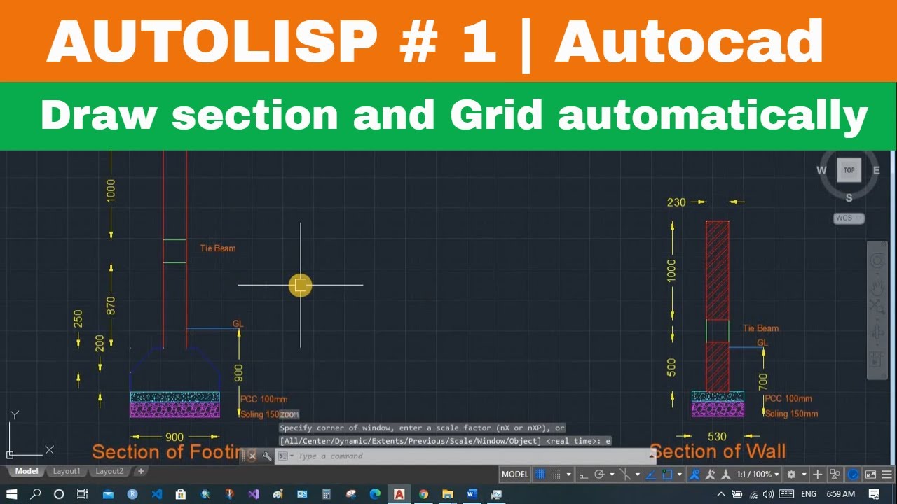 [AUTOLISP #1] Draw Footing section| Wall section| Column in X Y Dir Automatically using LISP Autocad