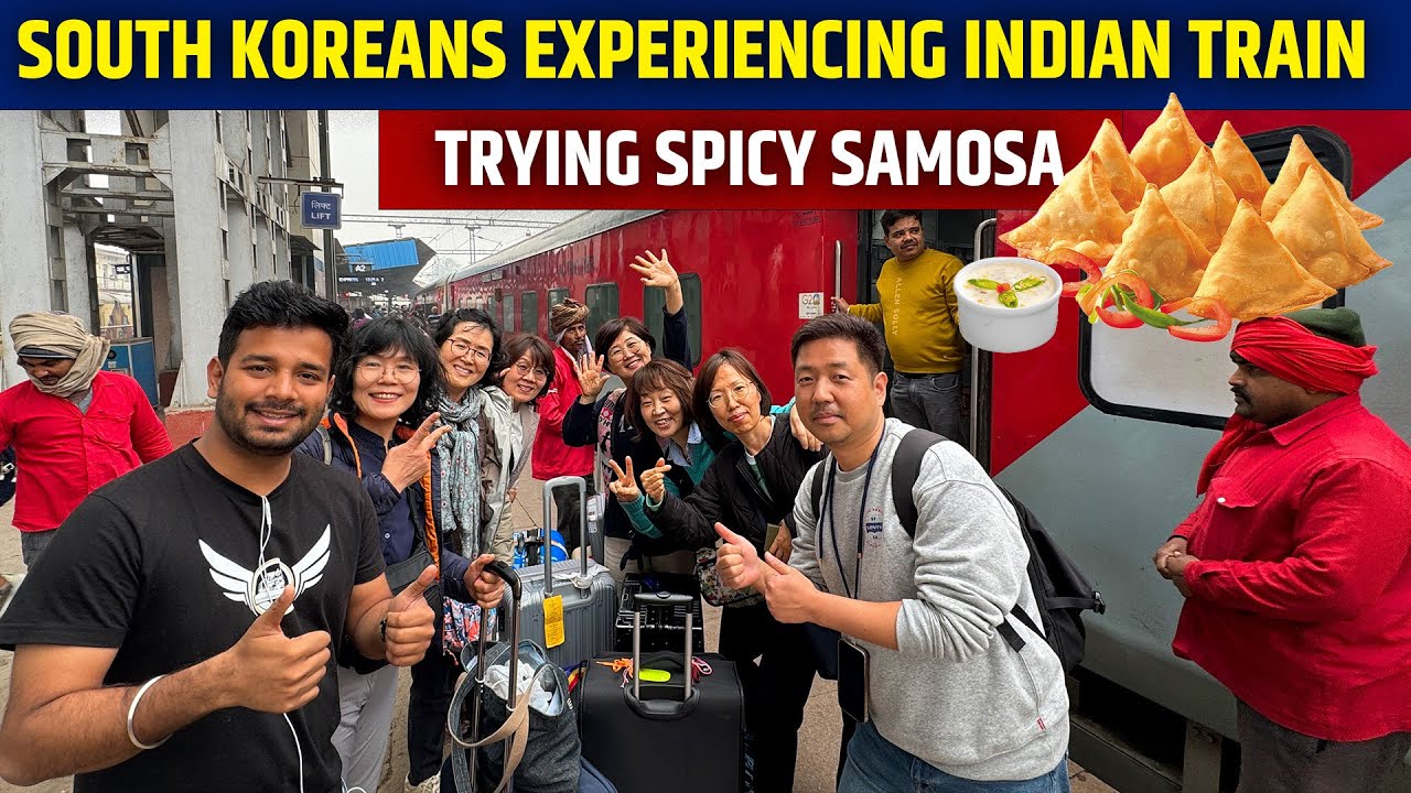 South Koreans in India trying Samosa and enjoying Train Journeys || Marudhar express Journey