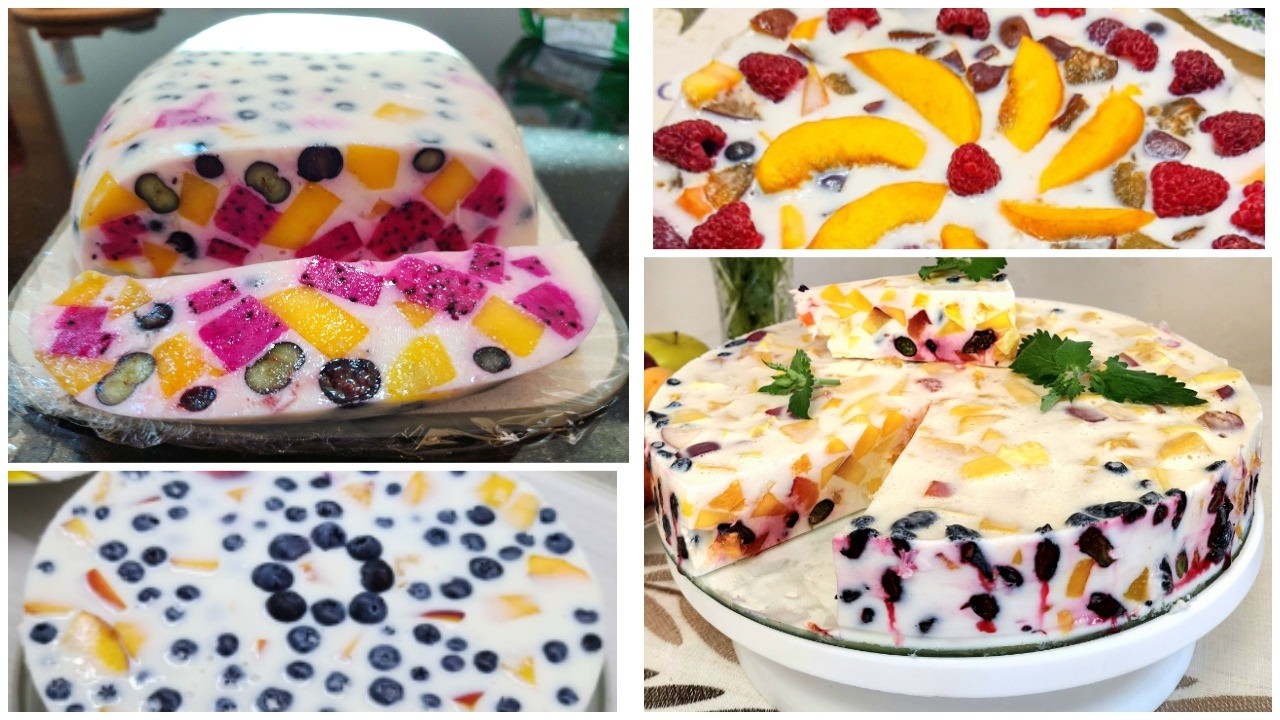 Jelly fruit cake! ! No-bake. Just 3 main ingredients! Simple, delicious, and healthy!