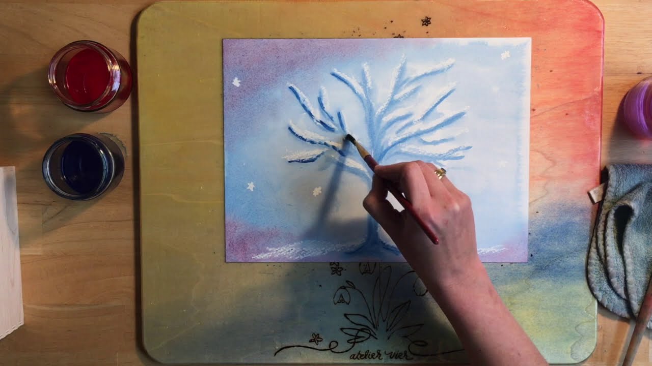 #3 Winter Wet-on-wet watercolor painting Waldorf | Schilderen Vrijeschool nat-in-nat
