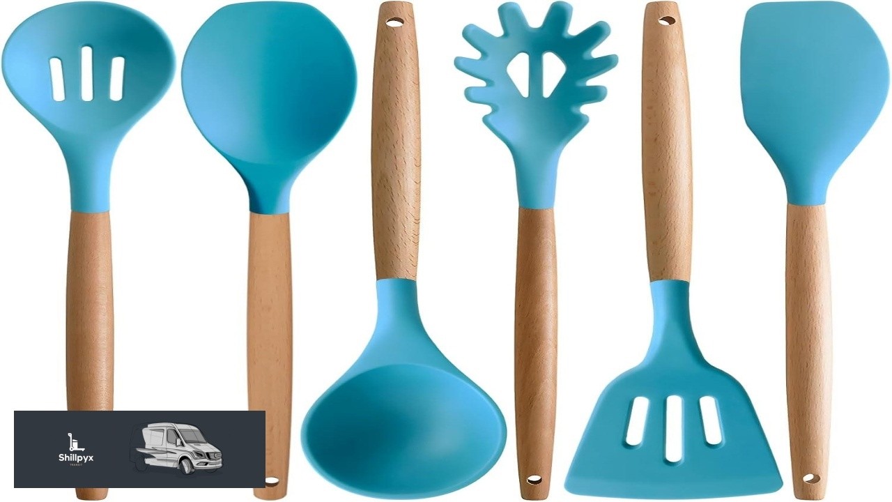 Kitchen Utensils Set 6 Piece Non Stick Silicone Cooking Utensils Set Wood Handle Heat