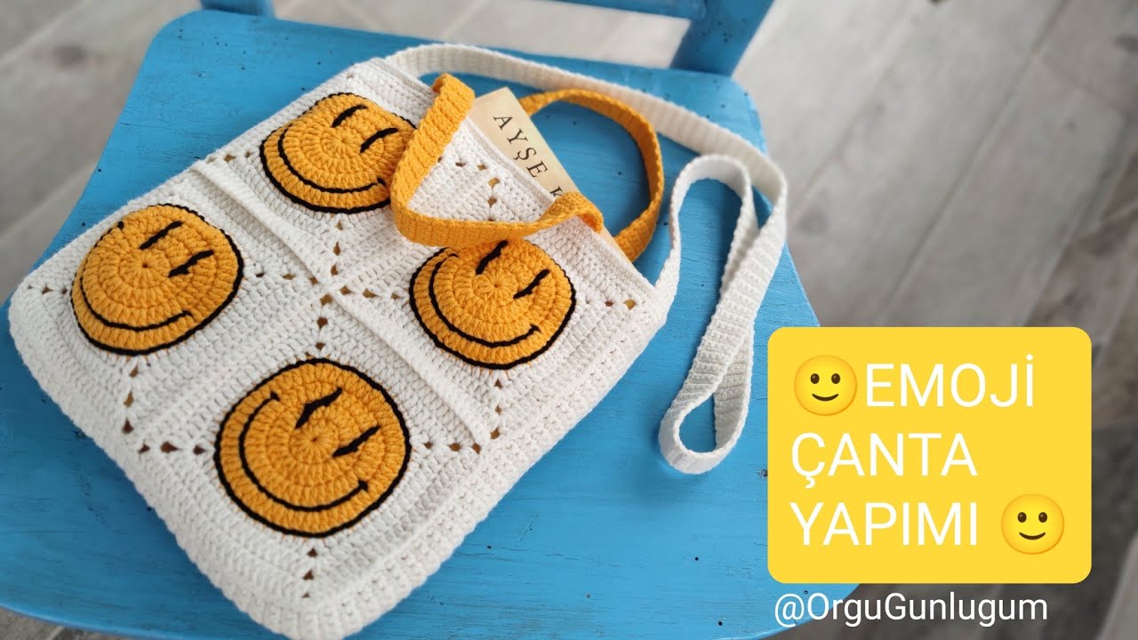 EMOJİ ÇANTA YAPIMI 🙂 Smile Tote Bag 🥳SMİLE Crochet BAG😍 SMİLE MOTİF ÇANTA🤩 Çocuk Örgü Çanta