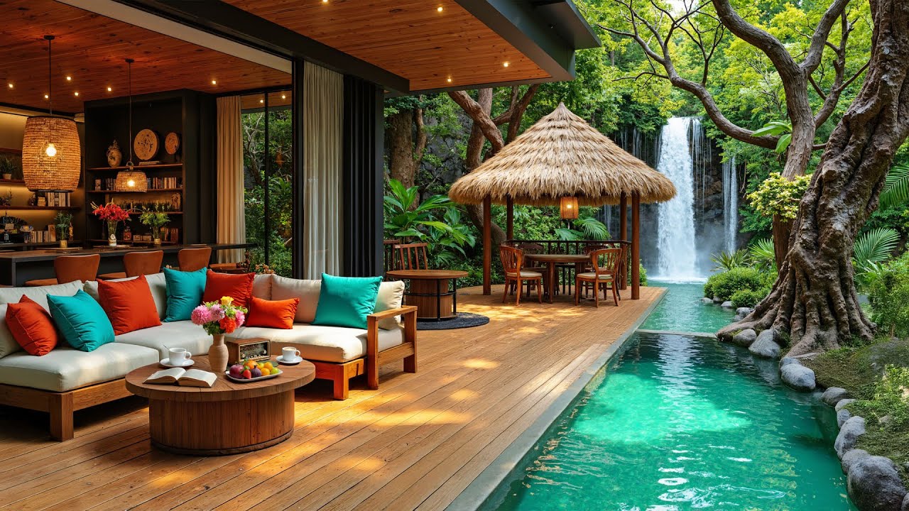 🍃Calm Jazz Moment in a Tropical Oasis | Lounge Music & Lush Nature for Relaxing Study, Mindful Focus