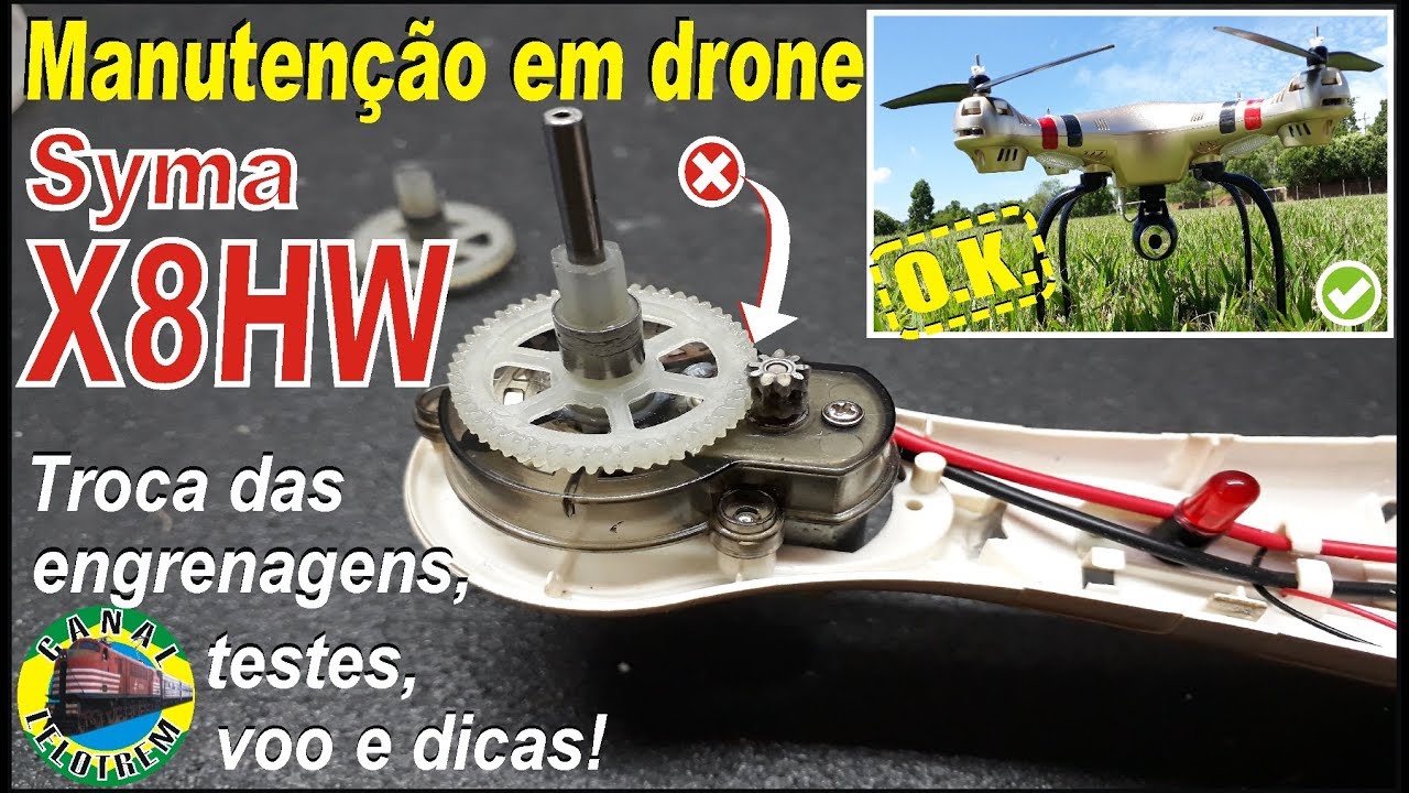 338 - MANUTENÇÃO EM DRONE SYMA X8HW: TROCA DAS ENGRENAGENS, TESTES, VOO E DICAS! - CANAL LELOTREM