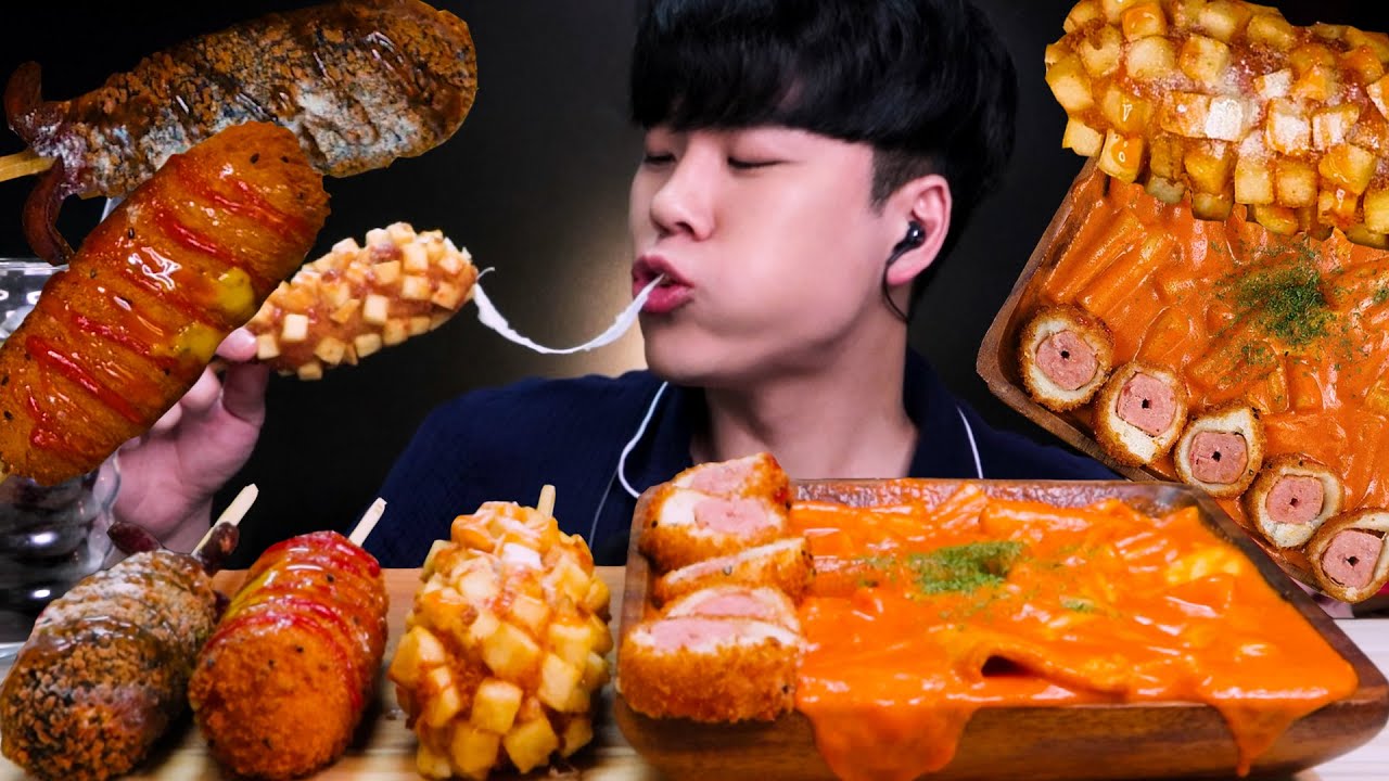 ASMR 명랑 로제떡볶이 명랑핫도그 먹방 리얼사운드トッポッキホットドッグ Rose tteokbokki Corn dogs MUKBANG REAL SOUND