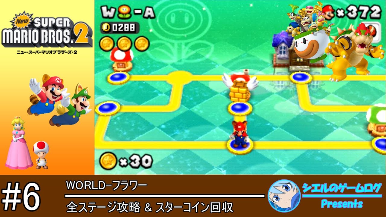 【New スーパーマリオブラザーズ 2】#6 WORLD-フラワー【全ステージ攻略&スターコイン回収】