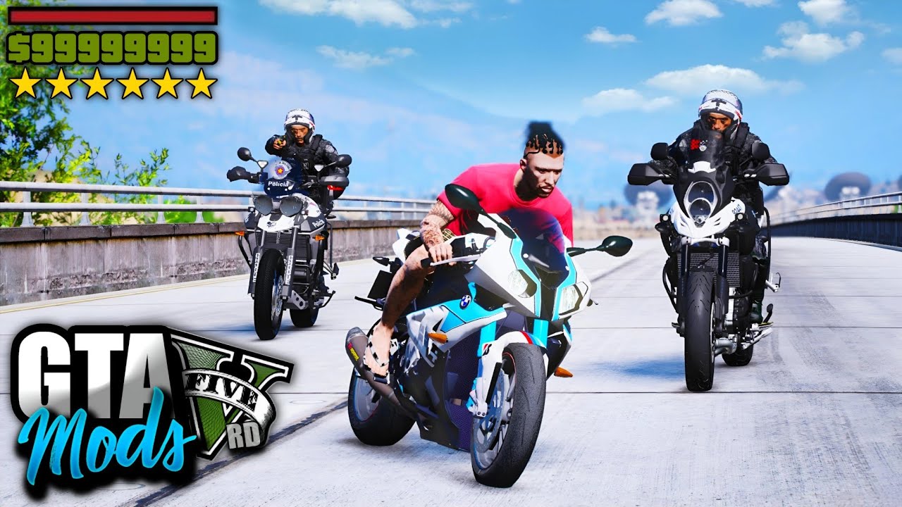 FUGA EMOCIONANTE DE BMW S1000! (HOJE O AZAR FOI GRANDE) - GTA 5 MODS