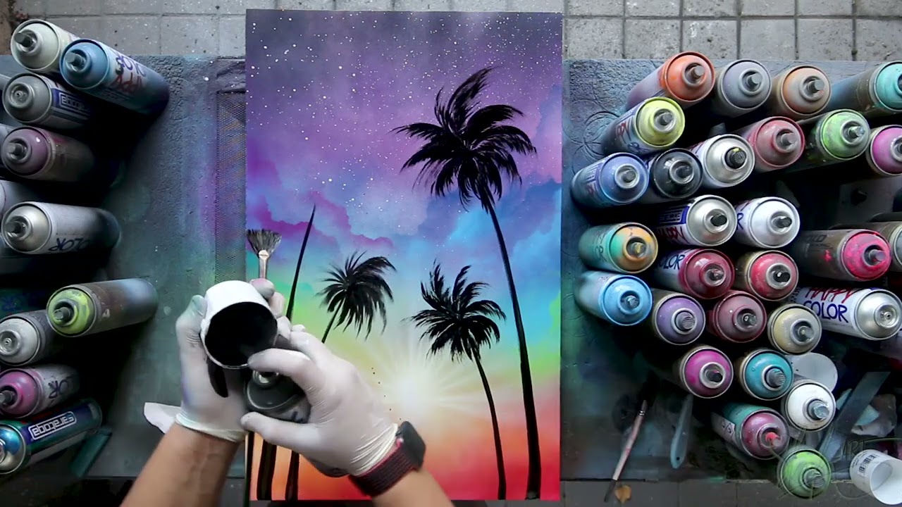 Rainbow Palm trees - SPRAY PAINT ART by Skech