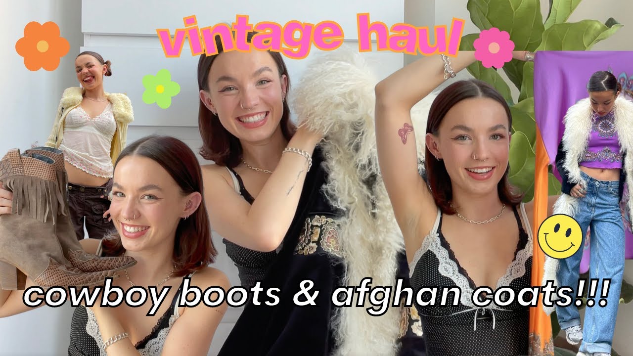 Chatty Vintage HAUL | Cowboy boots, Afghan Coats & Slinky Tops! ♥