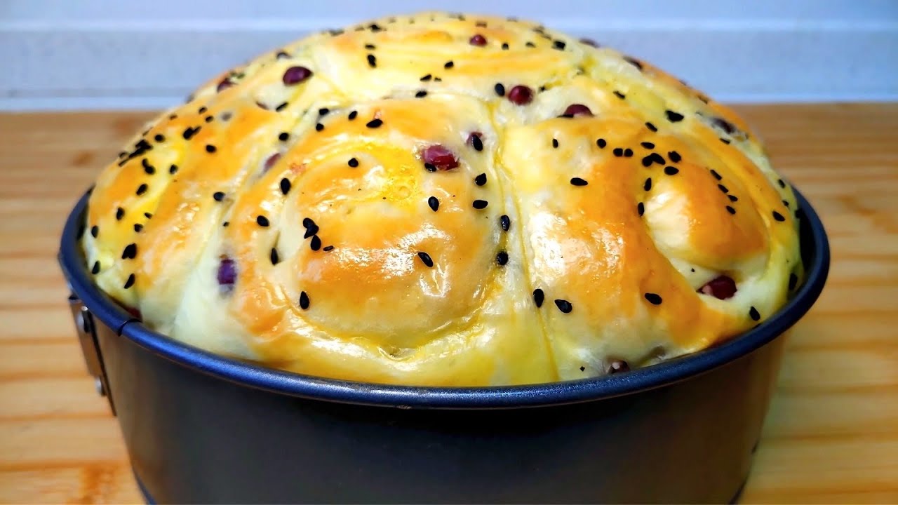 红豆面包的做法，不用烤箱，松软拉丝，非常美味