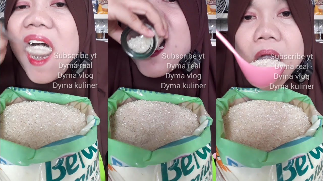 DYMA KULINER 💕ASMR RAW RICE EATING 💕Makan Beras Mentah💕 #shorts #mukbang @dymaaaaa @Dymakuliner