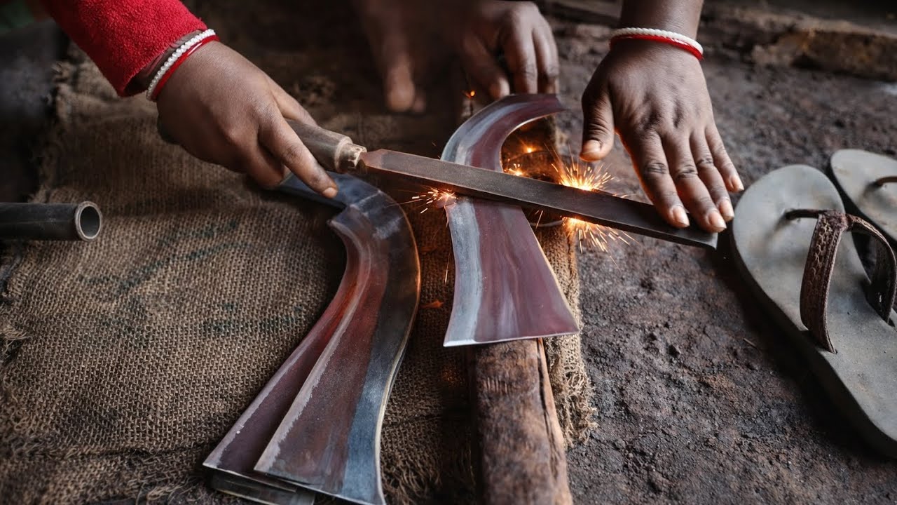 Amazing Female Blacksmith Sharpening Knives | Village Craftsmanship