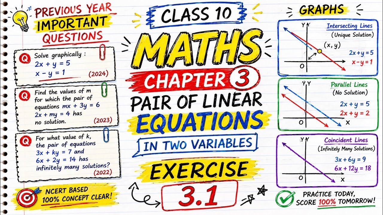 Class 10 maths | Ex 3.1 | Pair of Linear Equations in two variables | NCERT solution chapter wise |