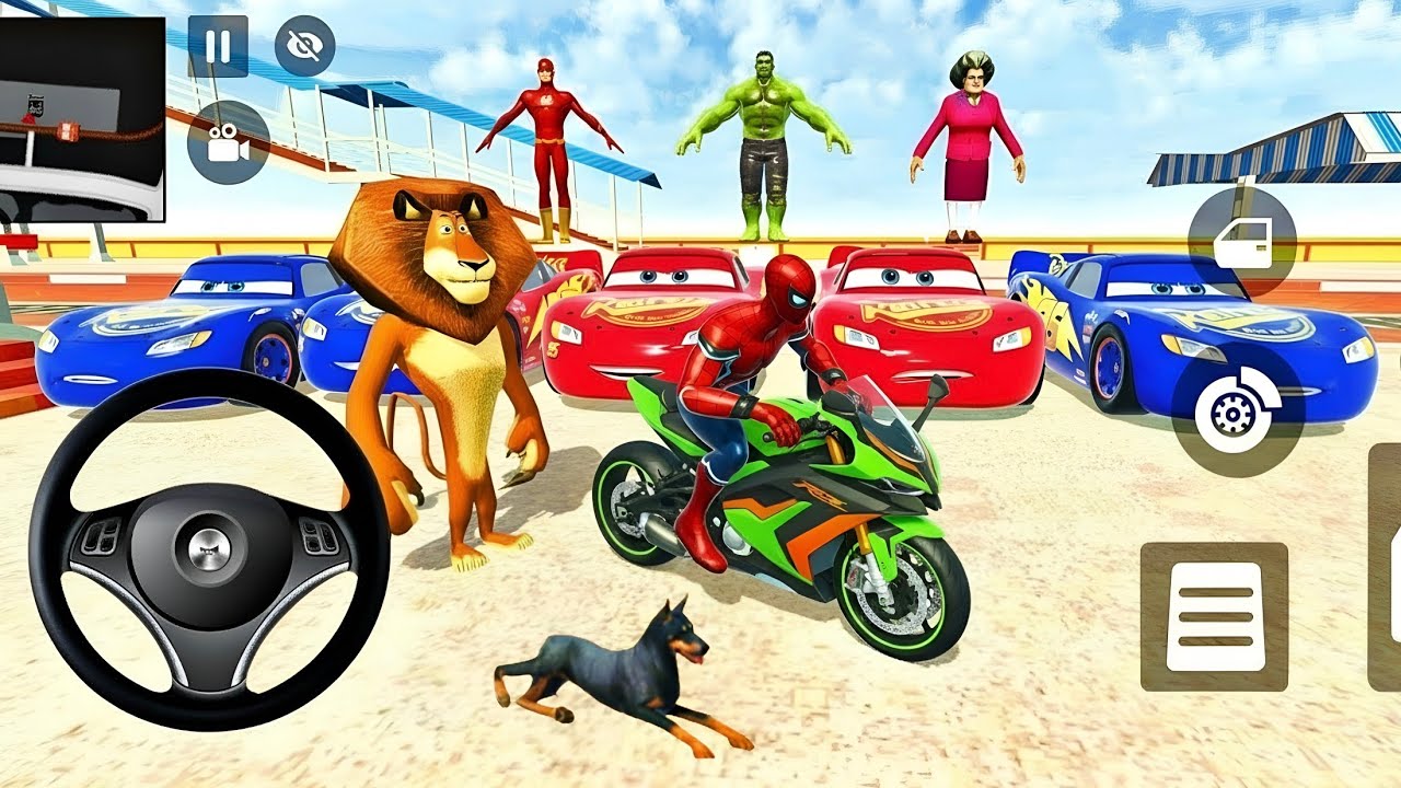 🥰 Spiderman Mc Queen Car 🦚 Hulk & Scary Teacher & Flash 🎊 Police Modified Car Showroom 🎉3D Game