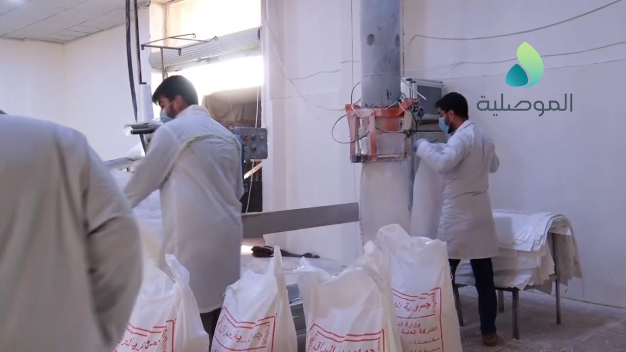 الموصلية ترصد تجهيز مادة الطحين في احدى المطاحن بالموصل والوكلاء يشيدون بسهولة عملية الاستلام
