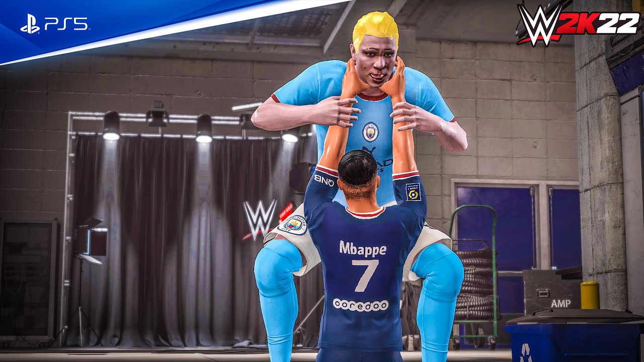 WWE 2K22 Mbappe, vs Haaland, | Backstage Brawl Match 4K
