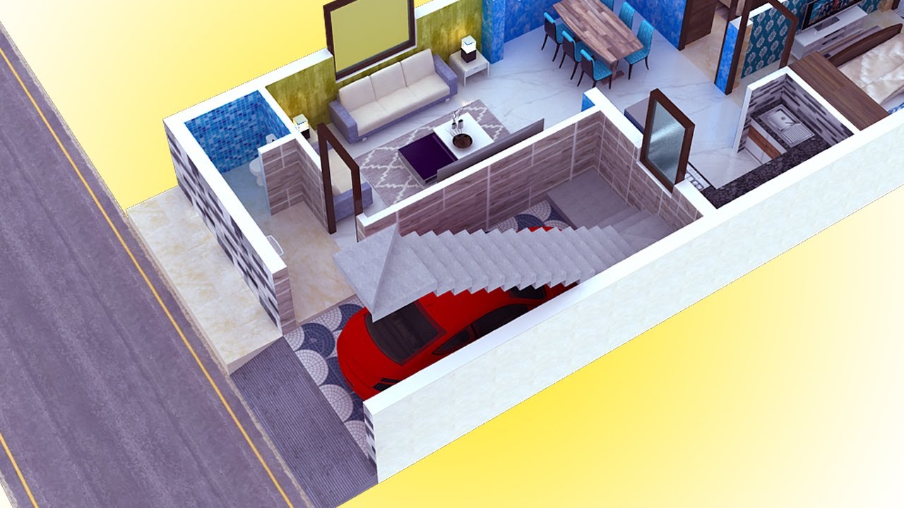План дома для аренды 20X45 | План дома 2BHK 3D 20X45 | План дома 20X45 3D | с парковкой ...