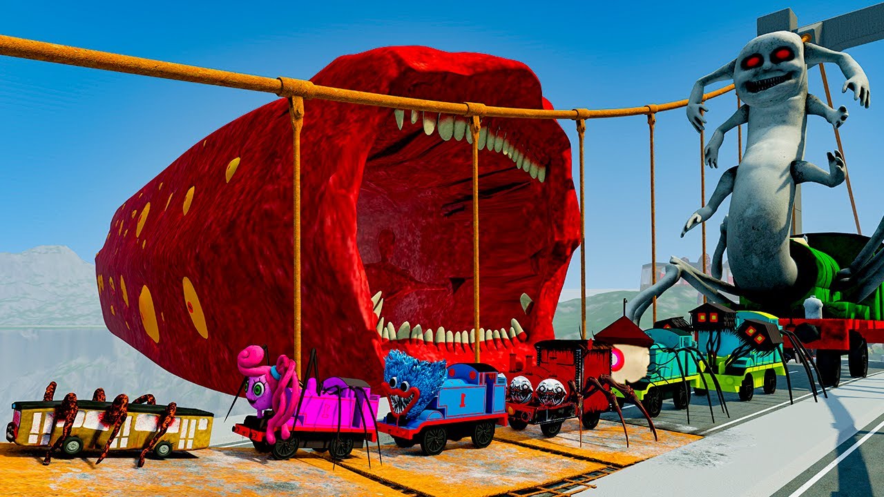 ALL MONSTERS Big & Small Cars vs Downhill Madness with TRAIN EATER | MEGA PACK #19 – BeamNG.Drive
