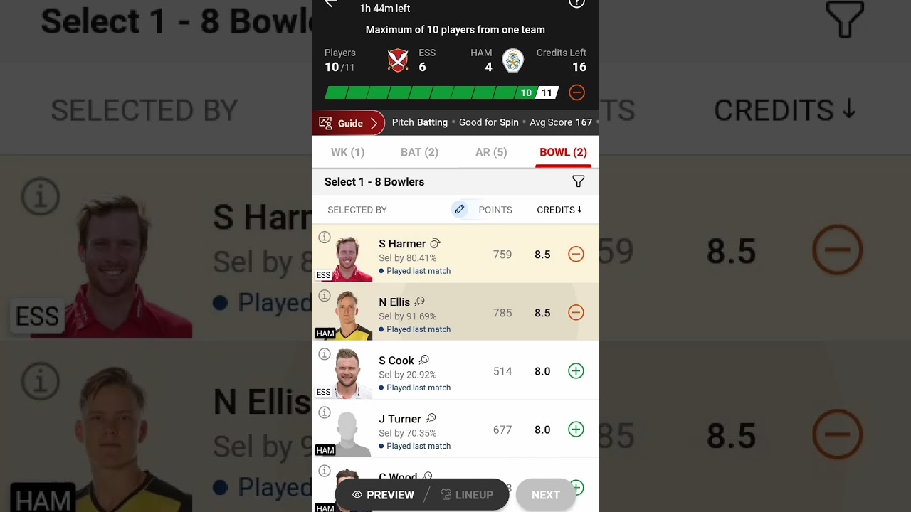 ESS vs HAM.. #Dream11 small league (sl) team prediction. #fantasycricket #dream11
