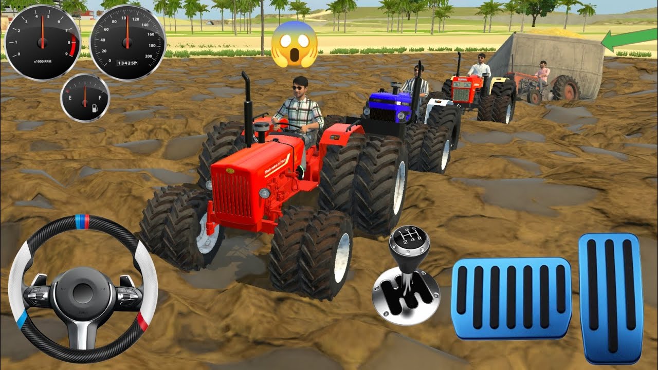 Swaraj and powerful Farmtractor and Mahindra tractor Rescue 😔 Old Tractor Stuck in Mud || Game 