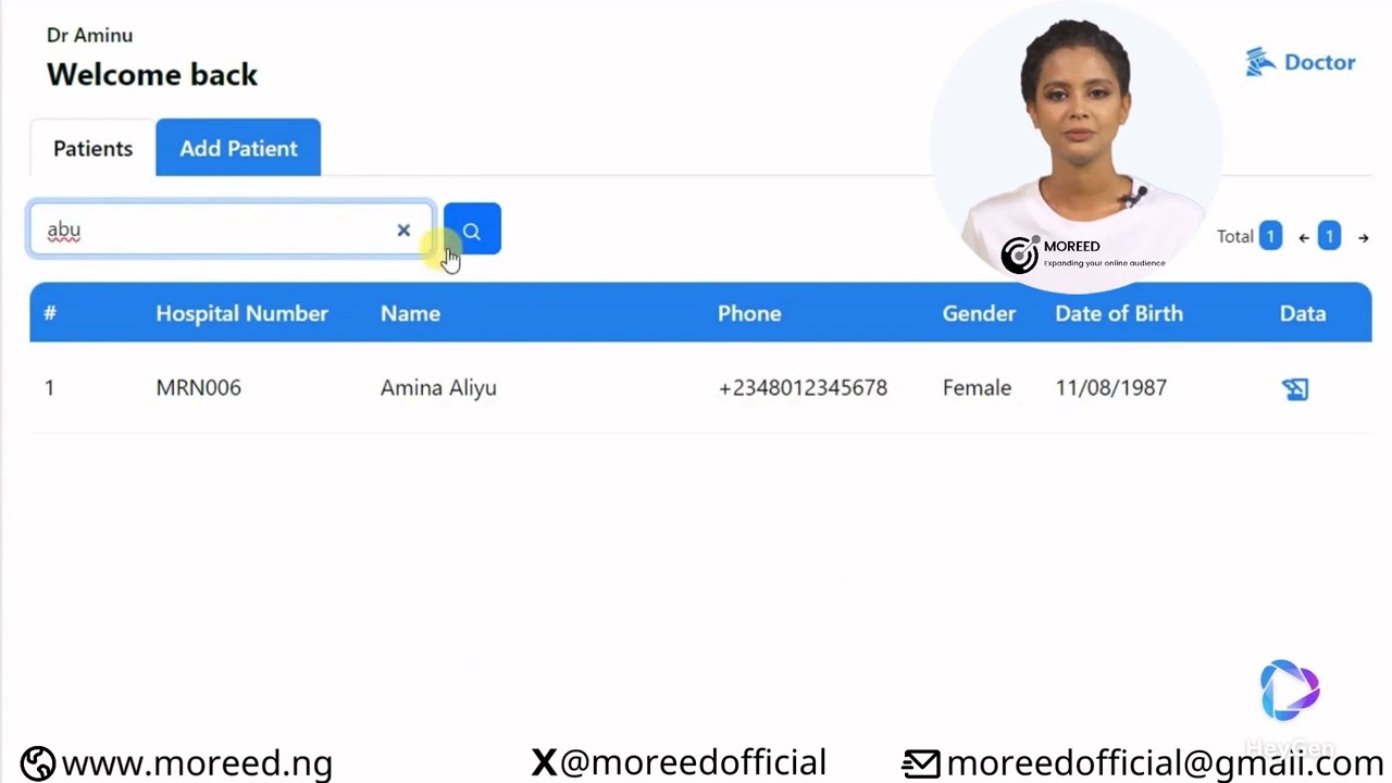Moreed EMR System. The Doctor dashboard