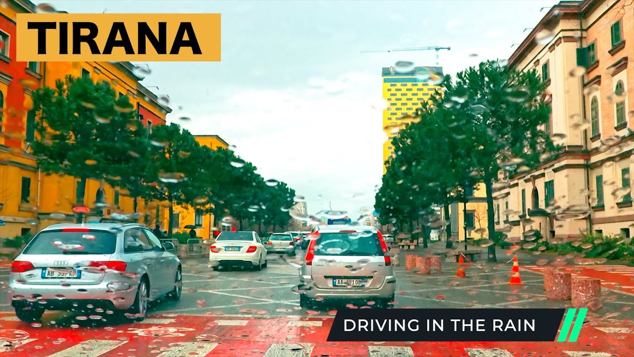 TIRANA, ALBANIA - DRIVING IN THE RAIN - RELAXING VIDEO - MARS 2024 [4K]