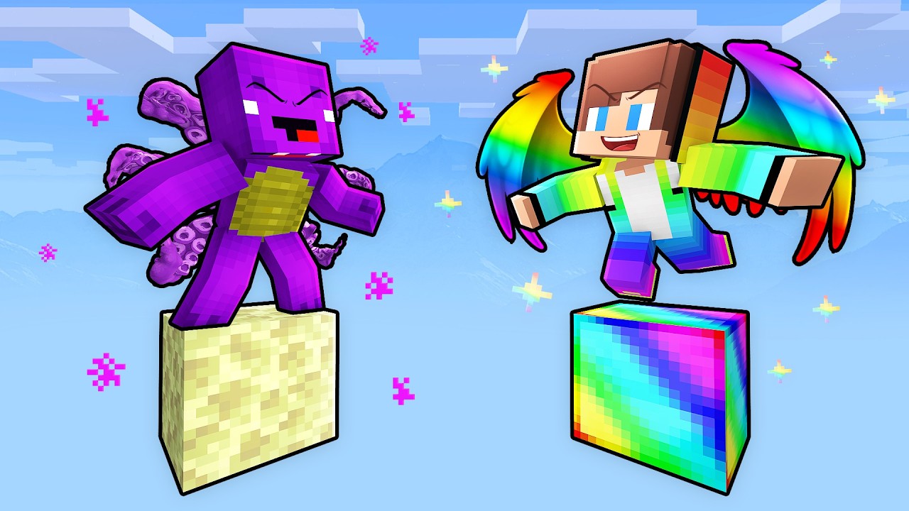 JJ and Mikey: RAINBOW vs DARK One Block Battle in Minecraft - Maizen