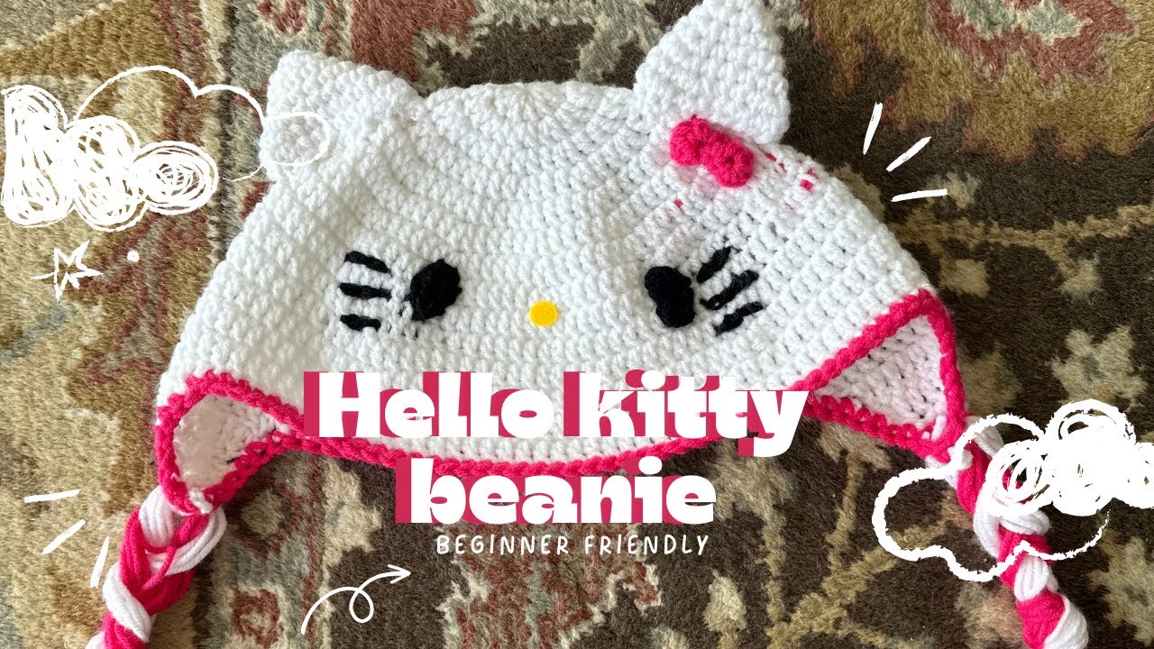 Вяжем крючком плетеную шапочку Hello Kitty | Урок по вязанию крючком — для начинающих |