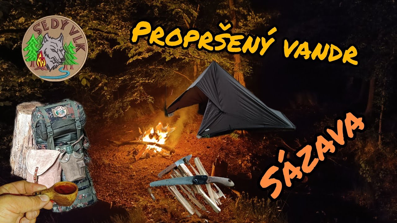 Propršený vandr na Zlaté řece - Sázava, spaní vysoko na skále - super čundr!