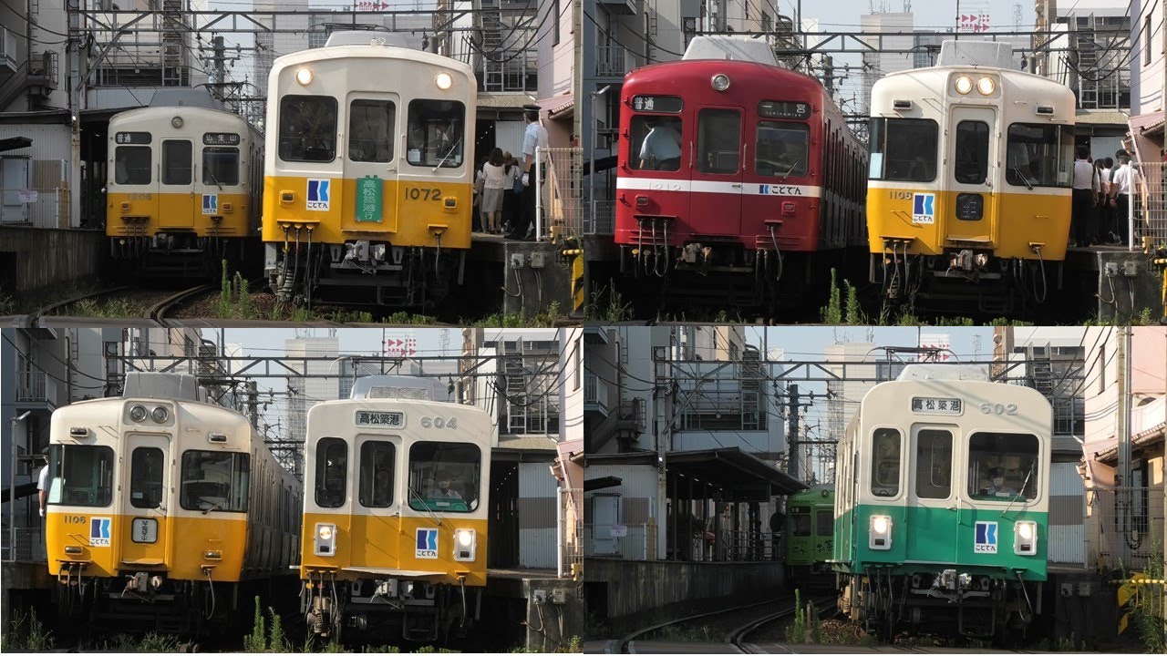 平日朝のことでん片原町駅 発着シーン 2021/8/2