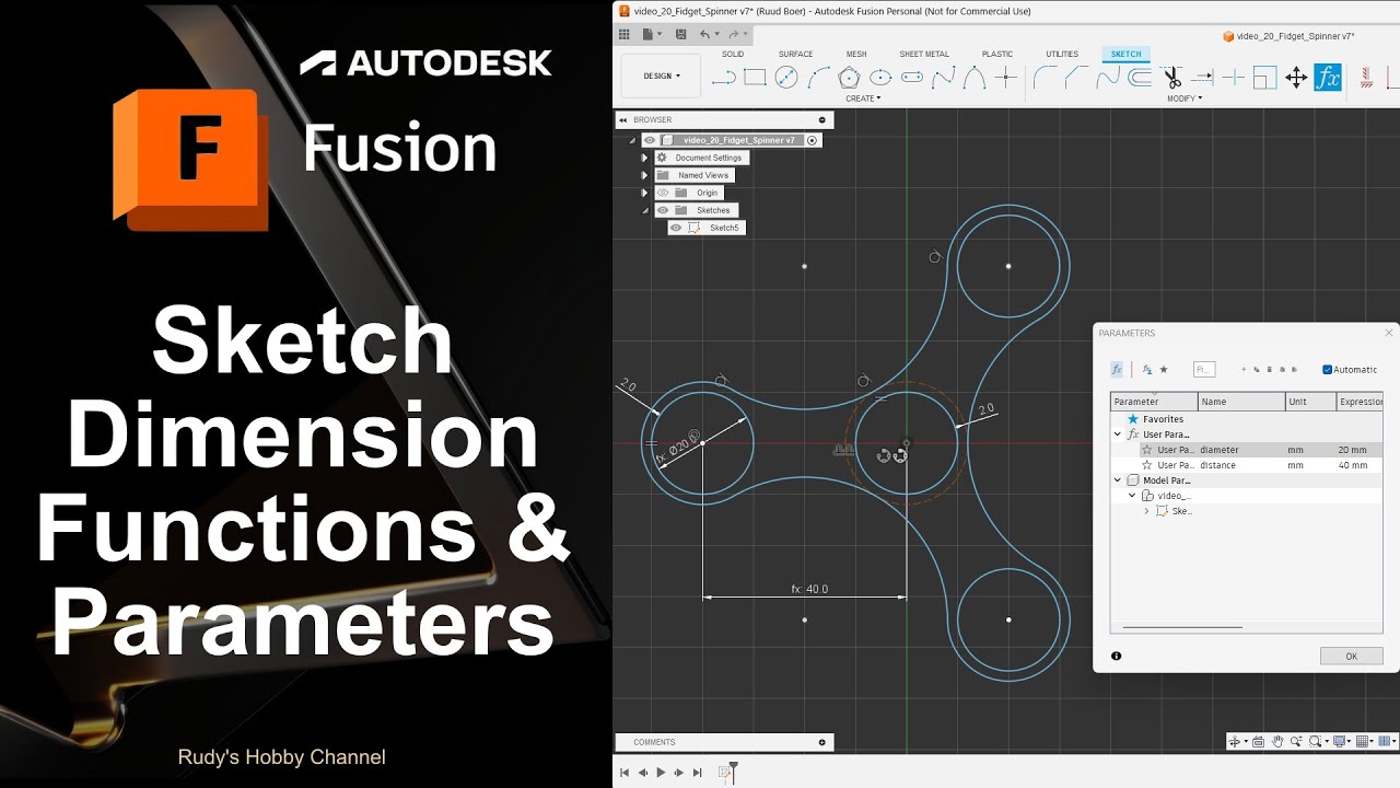 Autodesk Fusion 360 20 Sketch Functions and Parameters in Dimensions