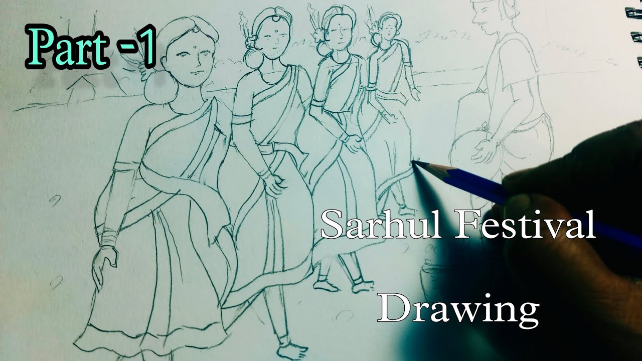 Sarhul Festival Drawing For Bignners / Aadiwasi Drawing / Jharkhand Festival Drawing/ Step by step