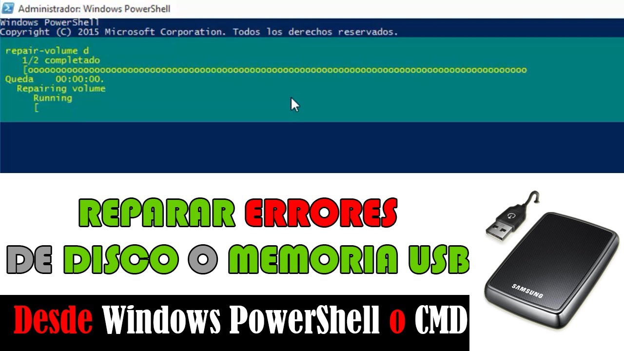 Reparar Errores de Disco Duro o Memoria USB desde Windows PowerSell vs  CMD | PROBLEMA RESUELTO  |