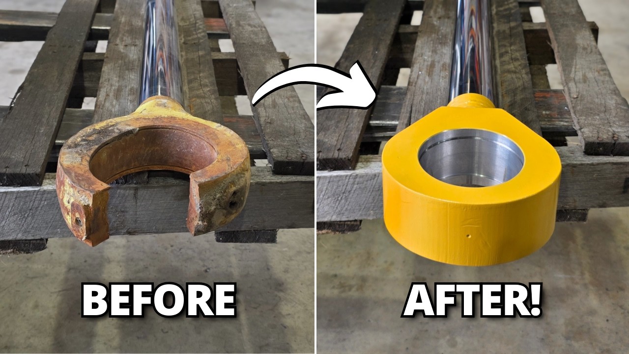 Replacing BROKEN Eye on Cylinder Rod for CAT 657 Scraper | Machining, Welding, Milling