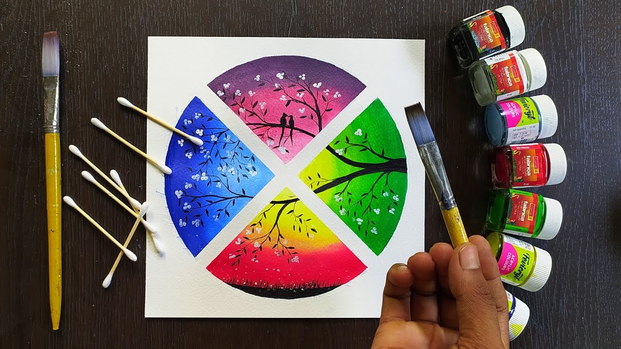 Easy Four in One Scenery | Drawing for beginners with Acrylic Color | Step by step