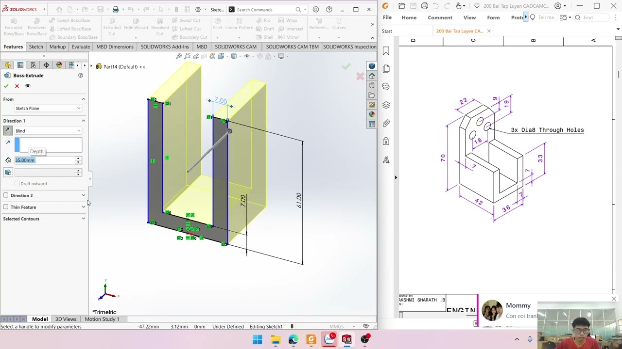 Thực hành SolidWorks bộ 200 bài - Bài 14