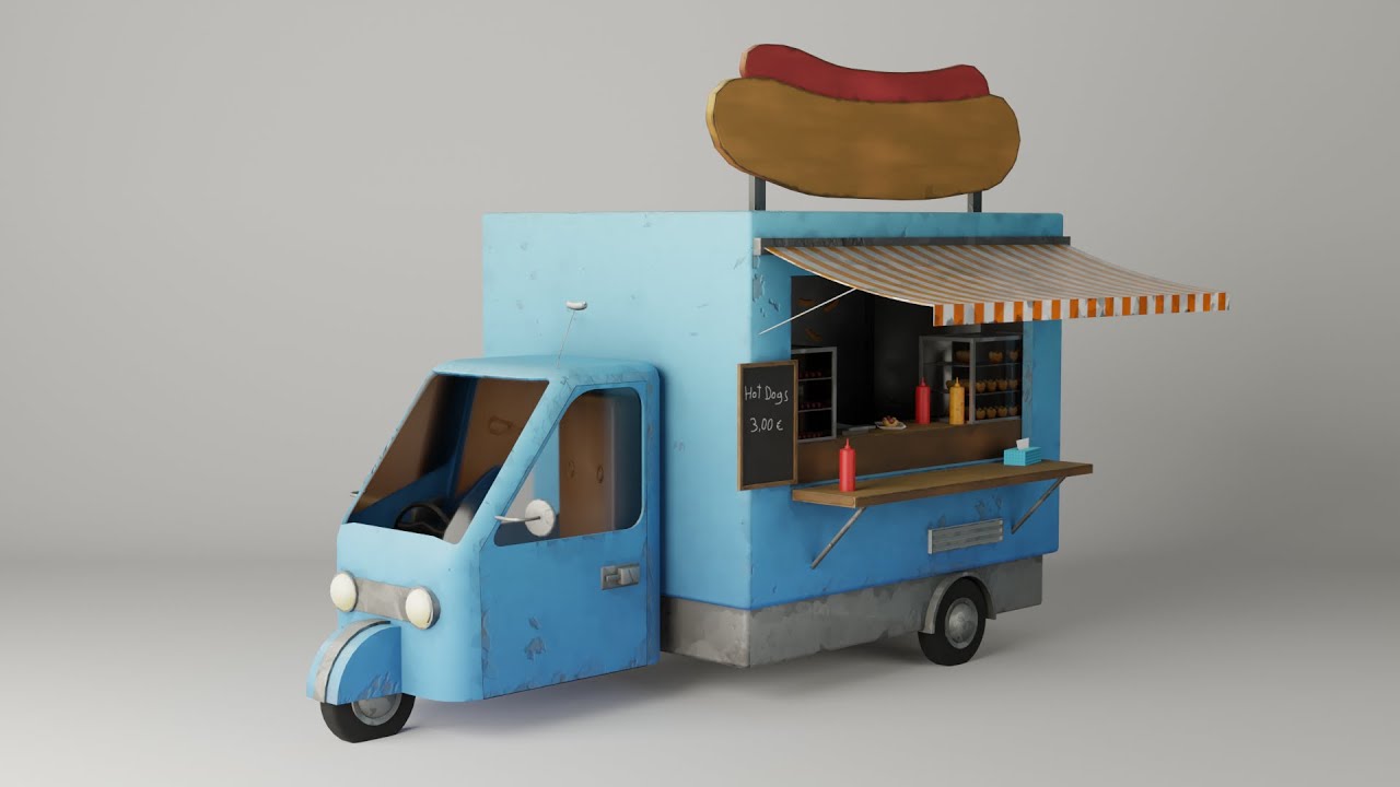 Creating a Stylized Foodtruck in Blender and Substance Painter | Speedart