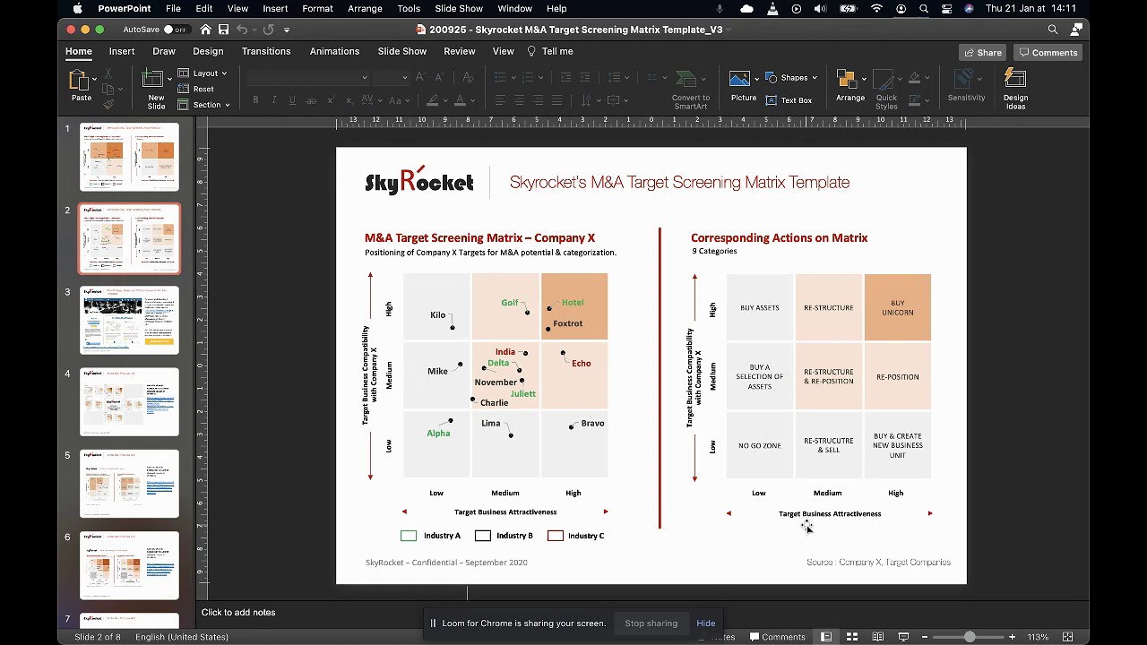 M&A (Mergers & Acquisitions) Target Screening Matrix Template
